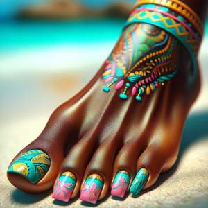 festive african design toe nails pedicure RADIANCE Medspa Scarborough
